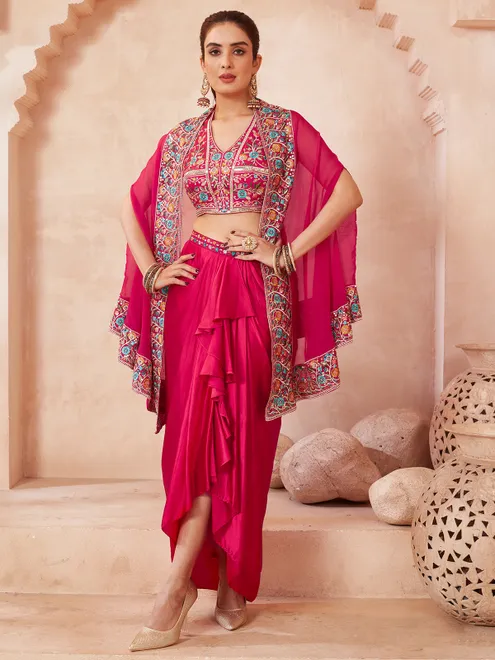 Magenta silk designer suit for women