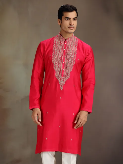 Magenta silk festival wear kurta suit for mens