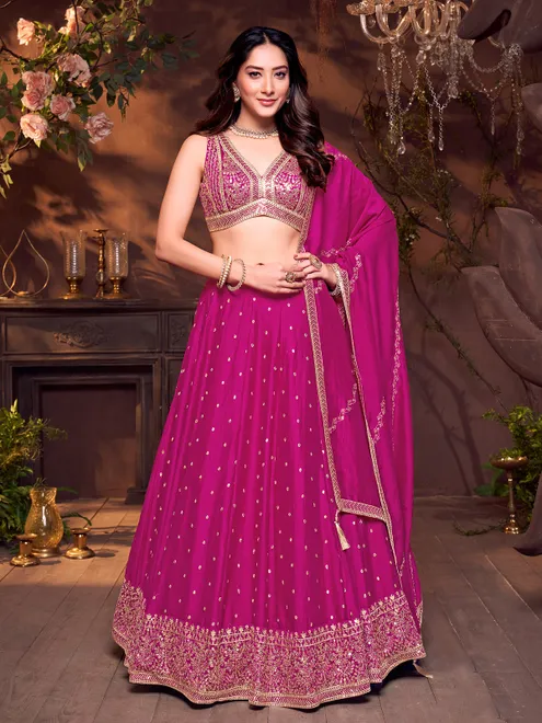 Magenta silk sweetheart embroidered lehenga choli