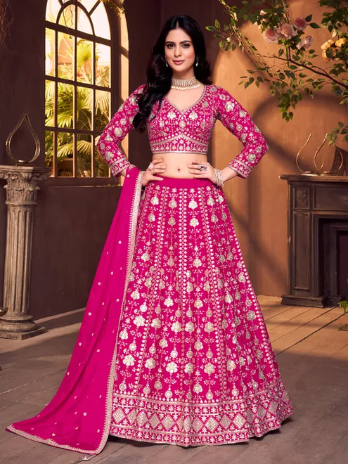 Magenta silk sweetheart quarter sleeve lehenga choli