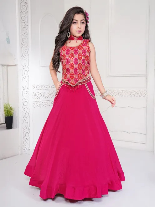 Magenta silk wedding wear lehenga choli for girls