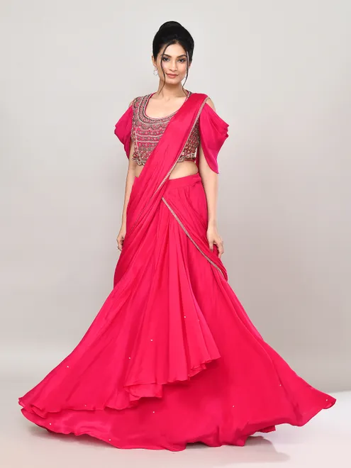 Magenta silk zardosi designer lehenga choli