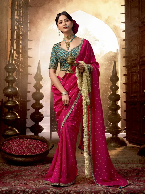 Magenta viscose crepe silk saree for festive