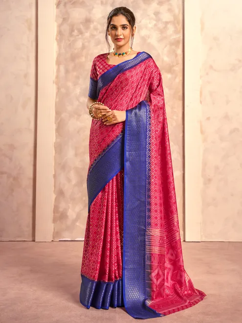Magenta zari worked dola silk saree