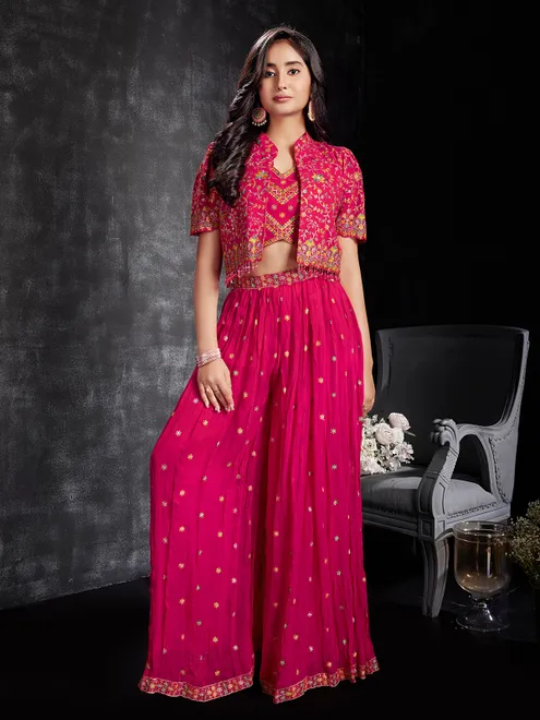 Magnificent pink palazzo salwar suit in georgette