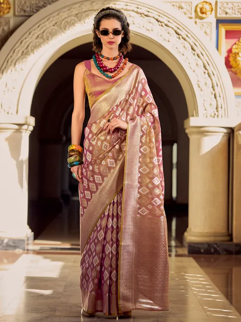 Magnta tissue silk saree with zari weaving