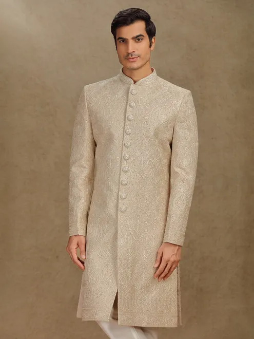 Majestic gold silk sherwani with diamond detailing