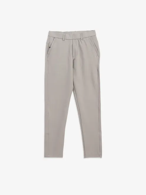 MAML grey solid cotton slim fit trouser