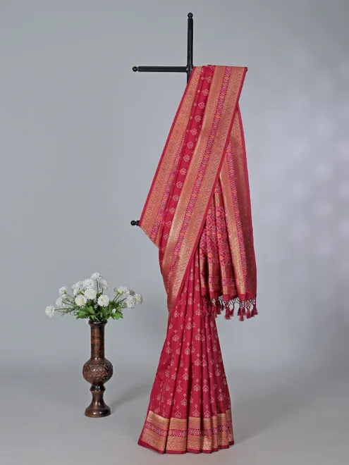 Maroon art silk patola zari wedding festive saree