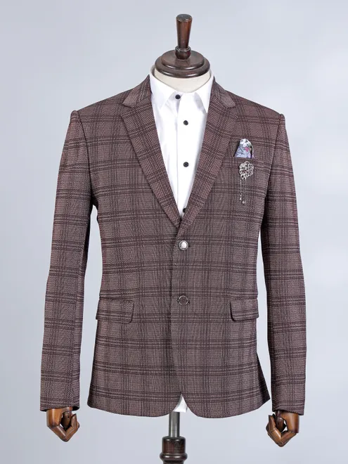 Maroon cotton textured blazer for party