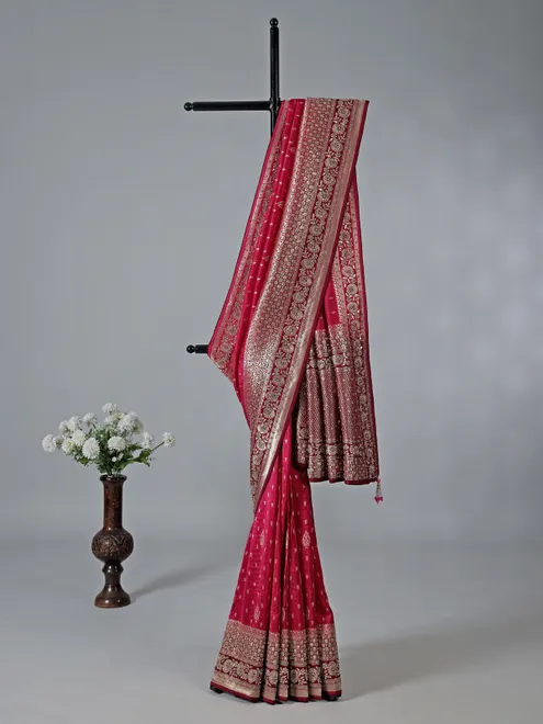 Maroon dola silk heavy wedding saree