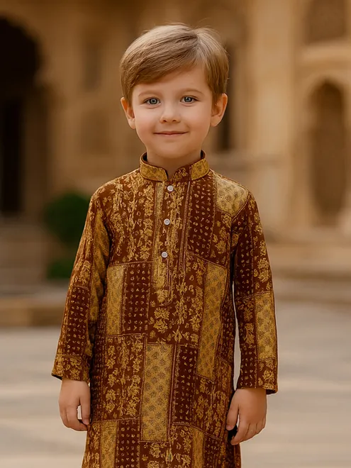 Maroon festive wear rayon kurta suit with print