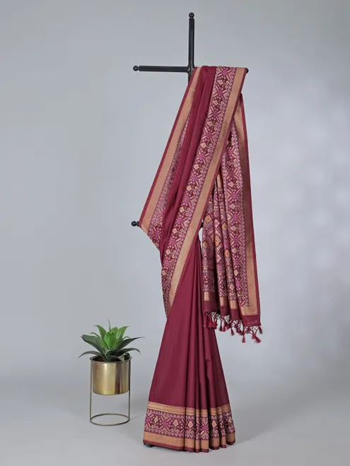 Maroon festive wear semi silk saree in patola weaving