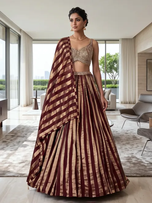 Maroon gold festive georgette lehenga choli