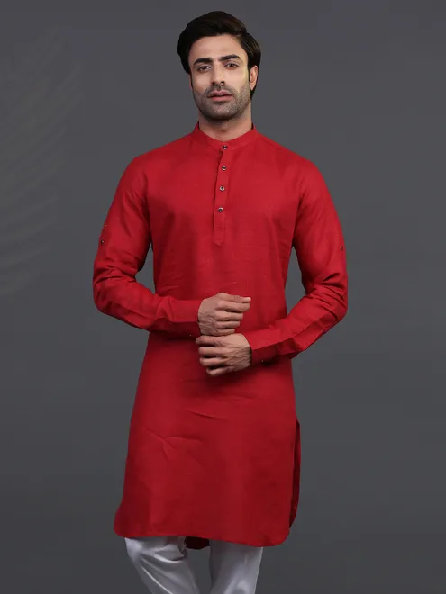 Maroon linen festive occasion mens kurta