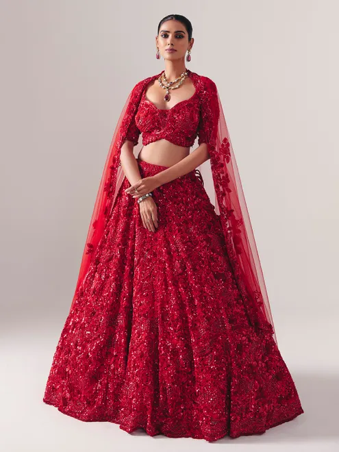Maroon net designer lehenga choli with sequins gleam