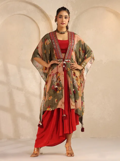 maroon party wear indowestern salwar suit for women