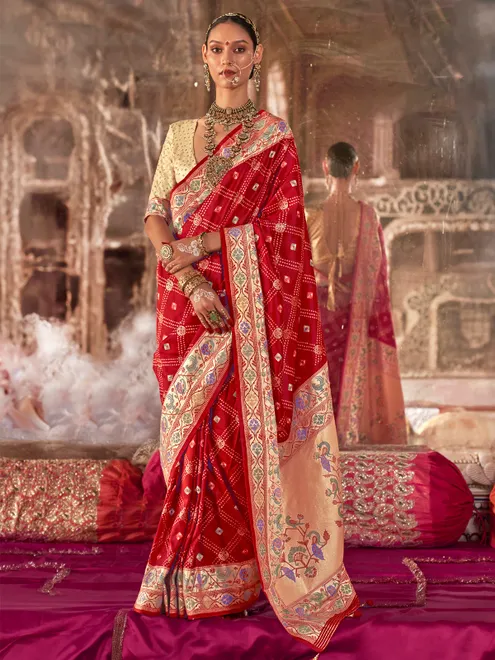 Maroon silk bandhani print saree