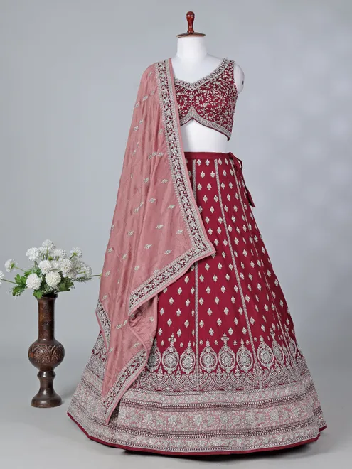 Maroon silk bridal lehenga choli with dupatta