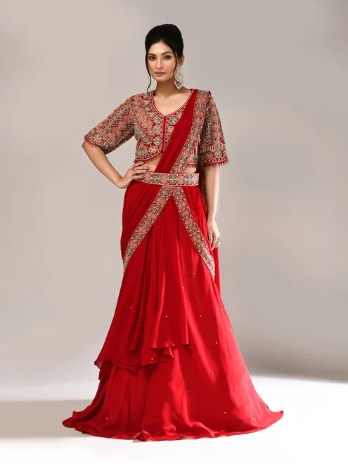 Maroon silk designer wedding lehenga choli