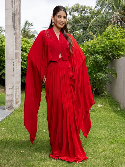 Maroon silk indowestern suit for women