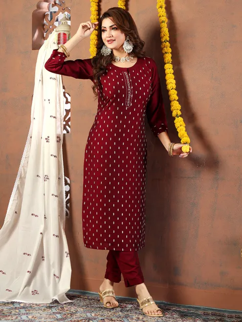 Maroon silk salwar suit for festive