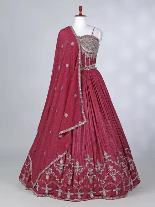Maroon silk stone embroidered lehenga choli set