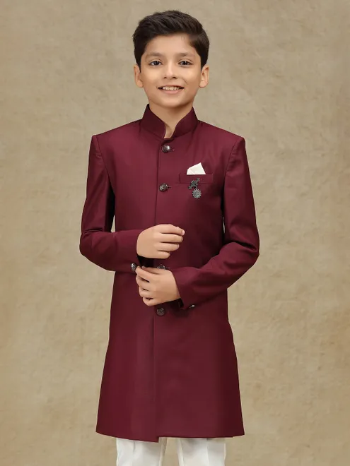 Maroon terry rayon indowestern for reception wear