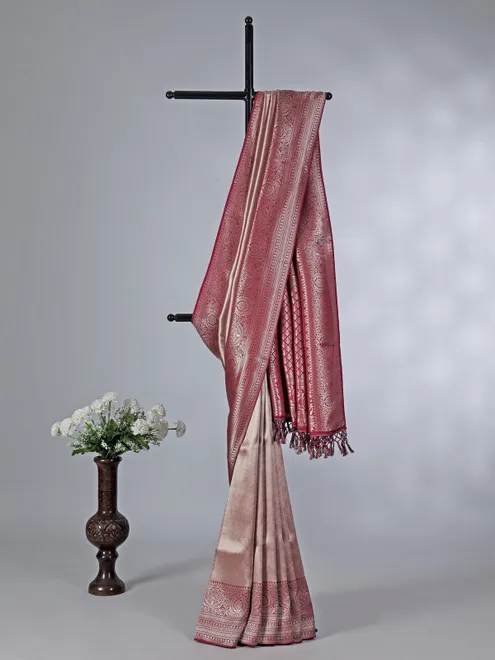 Maroon tissue silk zari weaving saree