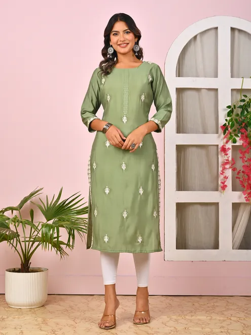 Mehendi green cotton silk casual kurti