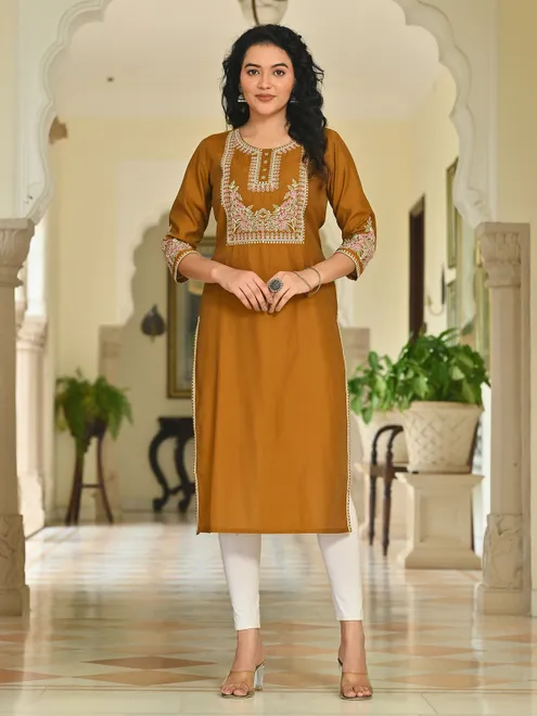 Mehendi green cotton silk kurti for casual