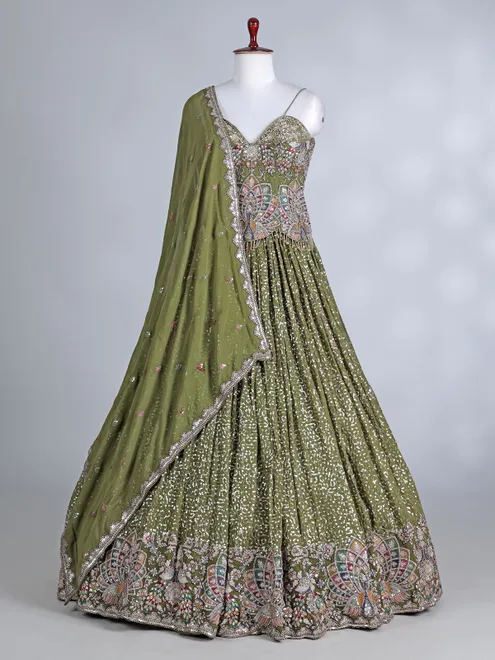 Mehendi green georgette embellished lehenga choli