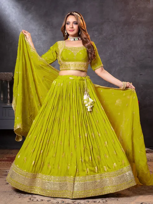Mehendi green georgette lehenga choli for festivities