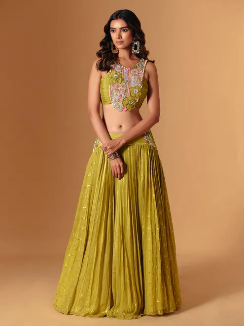 Mehendi green georgette lehenga choli for wedding