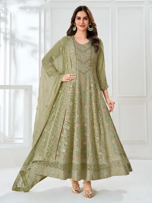 Mehendi green georgette salwar suit for women