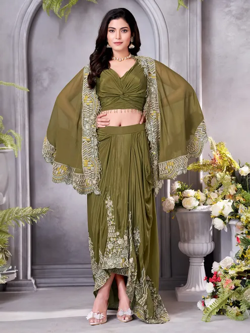 Mehendi green indowestern suit for wedding celebration