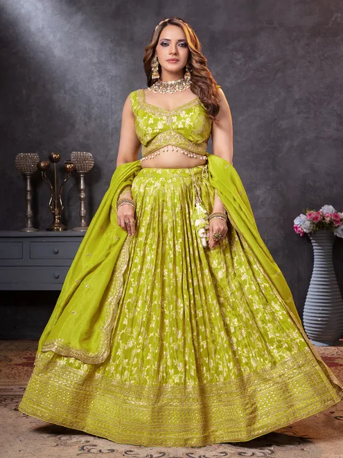 Mehendi green lehenga choli with sleeveless style