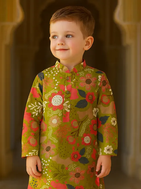 Mehendi green printed kurta suit in rayon