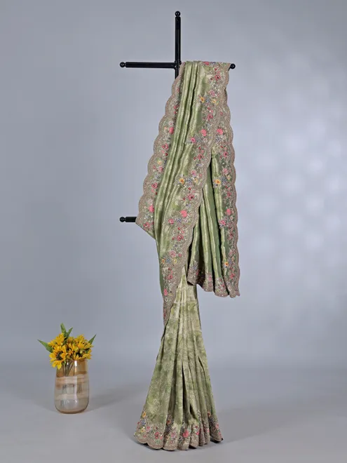 Mehendi green tissue silk saree for wedding