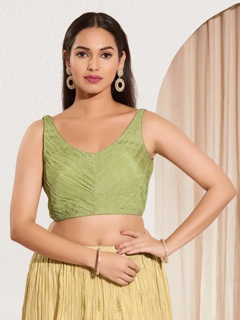 Mehendi green tissue silk sweetheart neck blouse