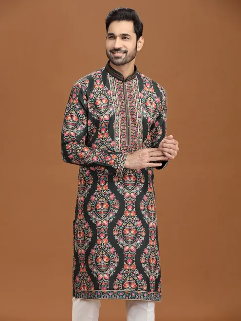 Mehendi green viscose kurta suit for festivities