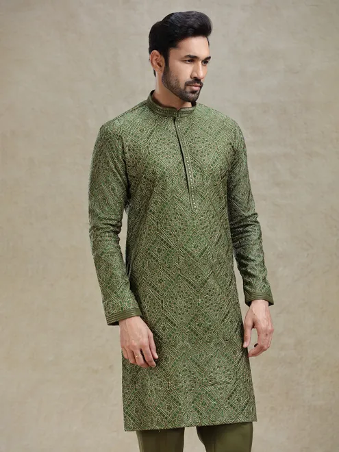 Mehendi kurta set with aabla work on yock
