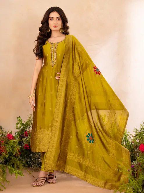 Mehendi olive embroidered ethnic salwar suit