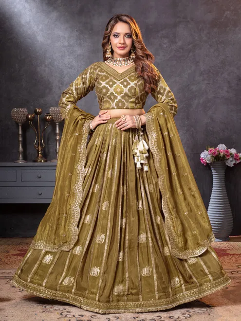 Mehendi olive lehenga choli for mehendi functions