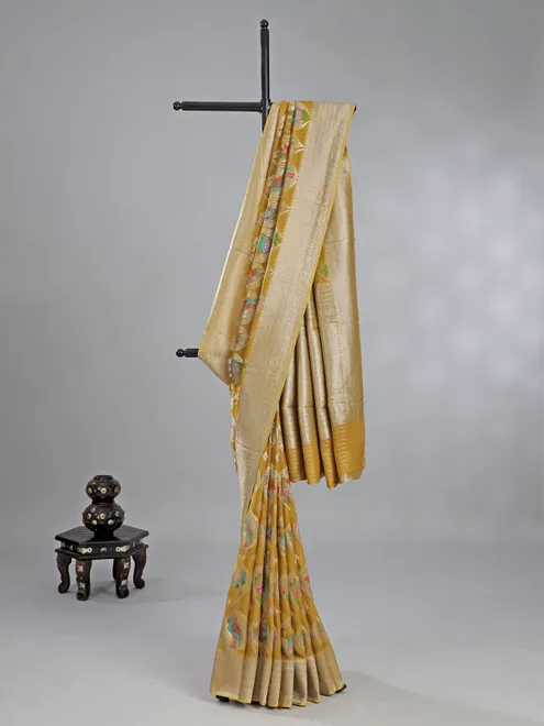 Mehendi yellow modal silk saree