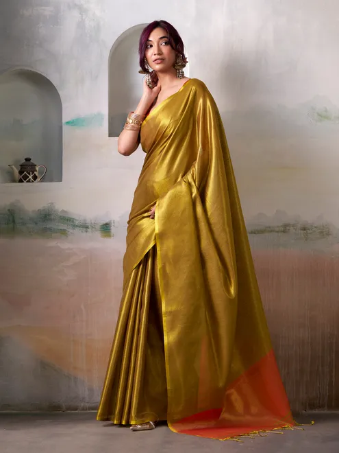 Mehendi yellow tissue silk saree grace