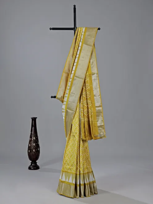 Mehendi yellow zari weaving patola silk saree for mehendi