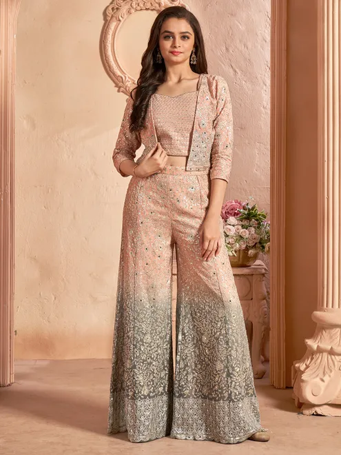 Mesmerizing peach palazzo salwar suit in georgette
