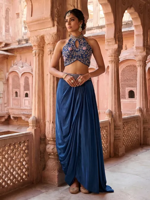 Midnight blue indo western festive outfit