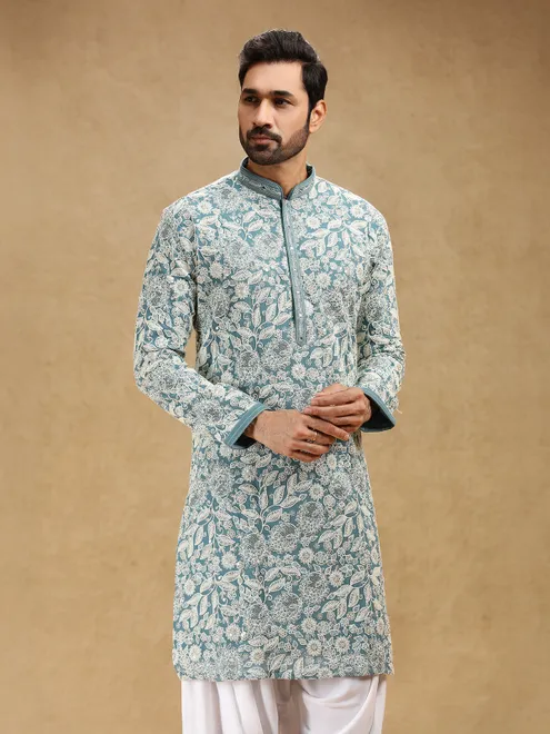 Mint blue georgette kurta suit with salwar